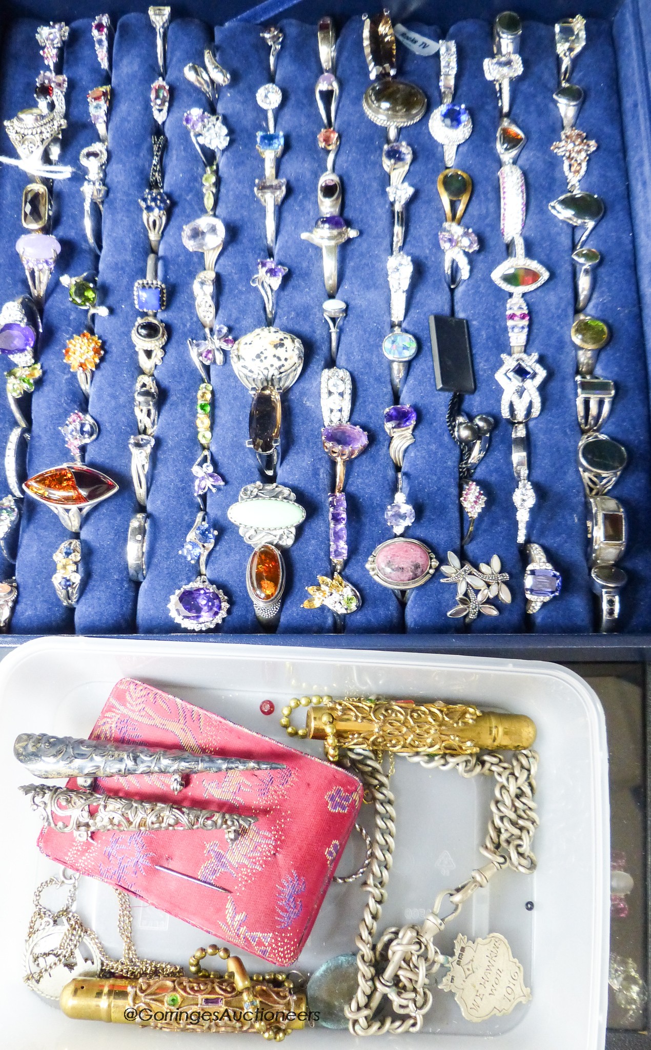 One hundred and sixty two modern 925 dress rings, thirty four other dress rings and assorted necklaces etc.